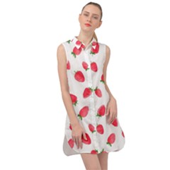 Strawberry Sleeveless Shirt Dress by SychEva