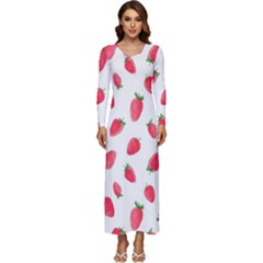 Strawberry Long Sleeve Longline Maxi Dress by SychEva