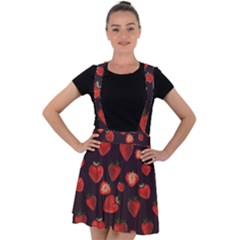 Watercolor Strawberry Velvet Suspender Skater Skirt by SychEva