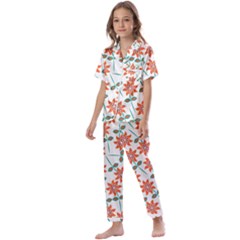 Bloom Blossom Botanical Kids  Satin Short Sleeve Pajamas Set by Jancukart