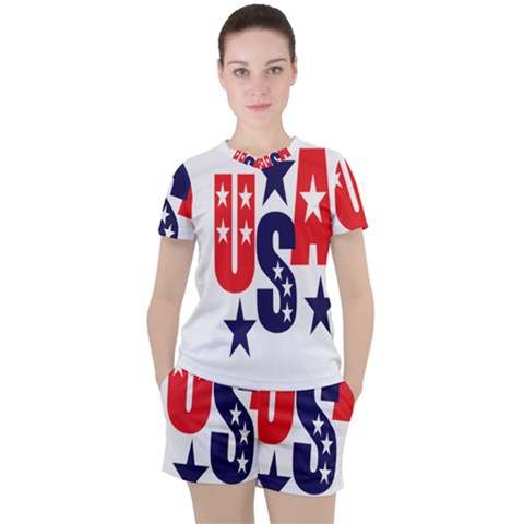 Usa Stars Fourth Of July Symbol America Usa Stars Women s Tee And Shorts Set by Wegoenart