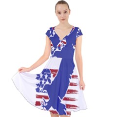 Usa Flag Eagle Symbol American Bald Eagle Country Cap Sleeve Front Wrap Midi Dress by Wegoenart