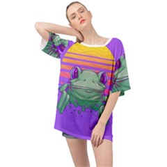 Frog Animal Sun Amphibian Figure Digital Art Oversized Chiffon Top by Wegoenart