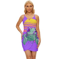 Frog Animal Sun Amphibian Figure Digital Art Wrap Tie Front Dress by Wegoenart