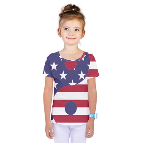 Yang Yin America Flag Abstract Art Asian Balance Kids  One Piece Tee by Wegoenart