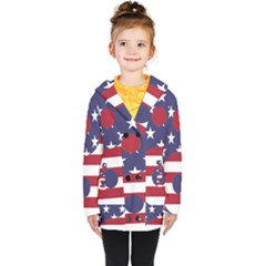 Yang Yin America Flag Abstract Art Asian Balance Kids  Double Breasted Button Coat by Wegoenart