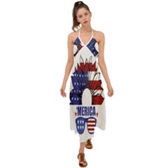 Usa Flag Sunglasses Usa Flag American Flag Flower Halter Tie Back Dress  by Wegoenart