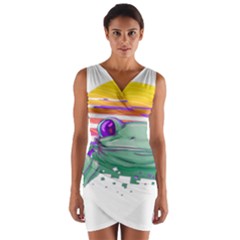 Frog Animal Sun Amphibian Figure Digital Art Wrap Front Bodycon Dress by Wegoenart