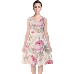 Roses-58 V-neck Midi Sleeveless Dress  by nateshop