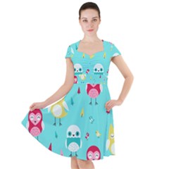 Owls Owl Bird Cute Animal Art Vector  Pattern Colorful Cap Sleeve Midi Dress by Salman4z