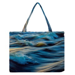 Waves Wave Water Blue Sea Ocean Abstract Zipper Medium Tote Bag by Salman4z