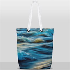 Waves Wave Water Blue Sea Ocean Abstract Full Print Rope Handle Tote (small) by Salman4z