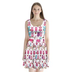 Owl Pattern Split Back Mini Dress  by Salman4z