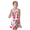 Owl Pattern Kids  Pilgrim Collar Ruffle Hem Dress View2