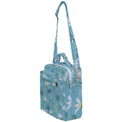 Butterflies Flowers Blue Background Spring Pattern Crossbody Day Bag by Ravend