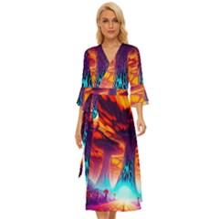 Sci-fi Fantasy Art Painting Colorful Pattern Midsummer Wrap Dress by Ravend