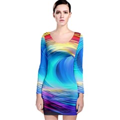 Art Fantasy Painting Colorful Pattern Design Long Sleeve Bodycon Dress by Ravend