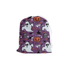 Pumpkin Ghost Witch Hat Halloween Sketch Holiday Drawstring Pouch (medium) by Ravend