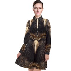 Eagle Ornate Pattern Feather Texture Long Sleeve Chiffon Shirt Dress by Ravend