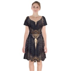 Eagle Ornate Pattern Feather Texture Short Sleeve Bardot Dress by Ravend