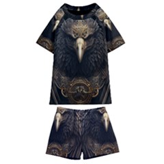 Eagle Ornate Pattern Feather Texture Kids  Swim Tee And Shorts Set by Ravend