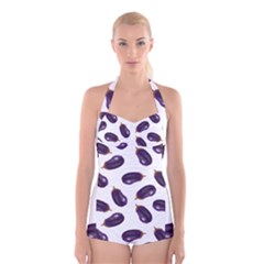 Eggplant Boyleg Halter Swimsuit  by SychEva