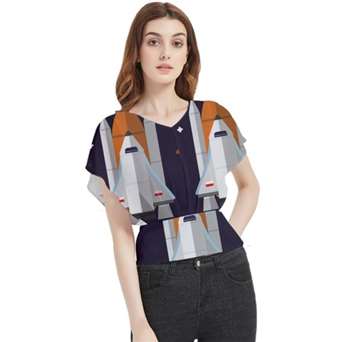 Rocket Space Universe Spaceship Butterfly Chiffon Blouse by Salman4z