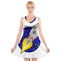 Rocket Ship Launch Vehicle Moon V-neck Sleeveless Dress by Salman4z
