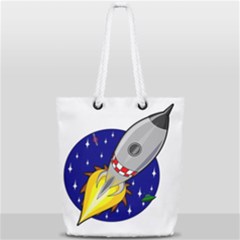 Rocket Ship Launch Vehicle Moon Full Print Rope Handle Tote (small) by Salman4z