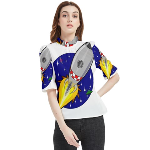 Rocket Ship Launch Vehicle Moon Frill Neck Blouse by Salman4z