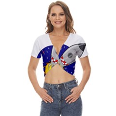 Rocket Ship Launch Vehicle Moon Twist Front Crop Top by Salman4z