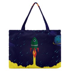 Rocket Halftone Astrology Astronaut Zipper Medium Tote Bag by Salman4z