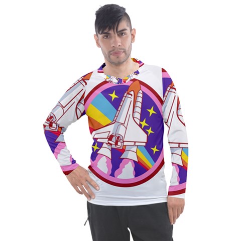 Badge Patch Pink Rainbow Rocket Men s Pique Long Sleeve Tee by Salman4z