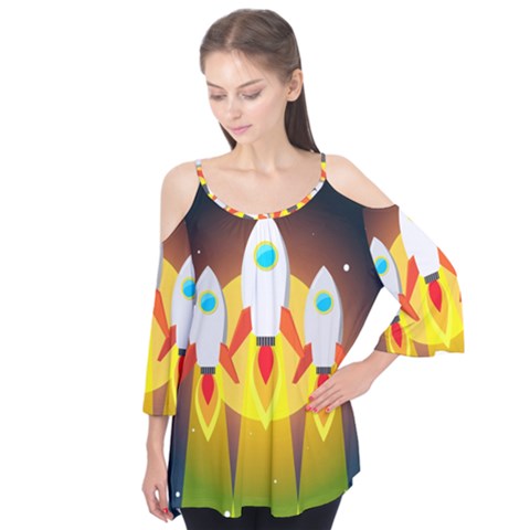 Rocket Take Off Missiles Cosmos Flutter Tees by Salman4z