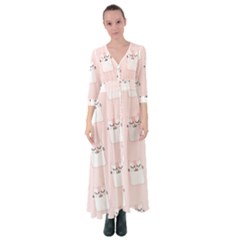 Pattern Pink Cute Sweet Fur Cats Button Up Maxi Dress by Salman4z