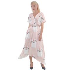 Pattern Pink Cute Sweet Fur Cats Cross Front Sharkbite Hem Maxi Dress by Salman4z