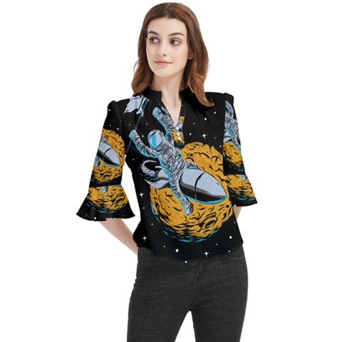 Astronaut Planet Space Science Loose Horn Sleeve Chiffon Blouse by Salman4z