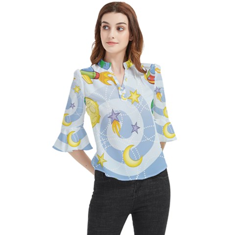 Science Fiction Outer Space Loose Horn Sleeve Chiffon Blouse by Salman4z