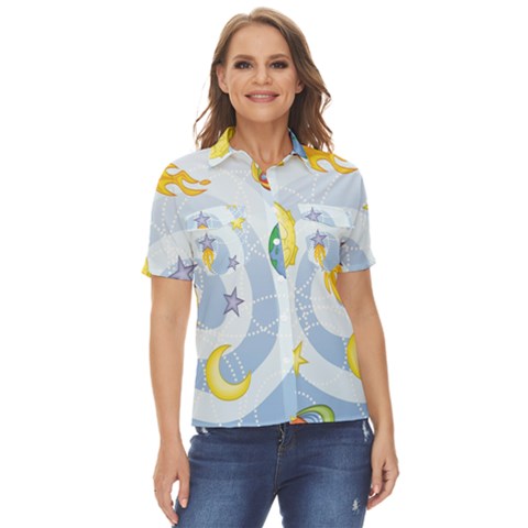 Science Fiction Outer Space Women s Short Sleeve Double Pocket Shirt by Salman4z