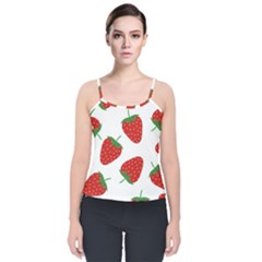 Seamless Pattern Fresh Strawberry Velvet Spaghetti Strap Top by Salman4z