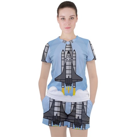 Rocket Shuttle Spaceship Science Women s Tee And Shorts Set by Salman4z