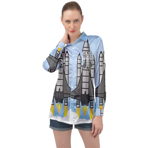 Rocket Shuttle Spaceship Science Long Sleeve Satin Shirt by Salman4z