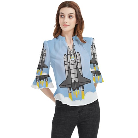 Rocket Shuttle Spaceship Science Loose Horn Sleeve Chiffon Blouse by Salman4z