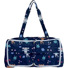 Cute Astronaut Cat With Star Galaxy Elements Seamless Pattern Multi Function Bag by Salman4z