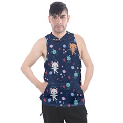 Cute Astronaut Cat With Star Galaxy Elements Seamless Pattern Men s Sleeveless Hoodie by Salman4z