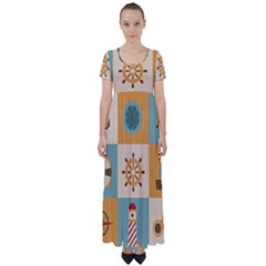 Nautical Elements Collection High Waist Short Sleeve Maxi Dress by Salman4z