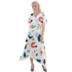 Vector Set Isolates With Cute Birds Scandinavian Style Cross Front Sharkbite Hem Maxi Dress by Salman4z