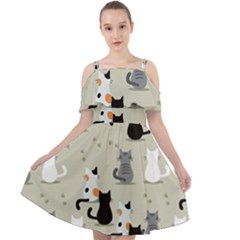 Cute Cat Seamless Pattern Cut Out Shoulders Chiffon Dress by Salman4z