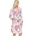 Cartoon Cute Valentines Day Doodle Heart Love Flower Seamless Pattern Vector Long Sleeve Velvet Robe View3