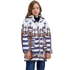 Anchor Background Design Kids  Hooded Longline Puffer Jacket by Salman4z